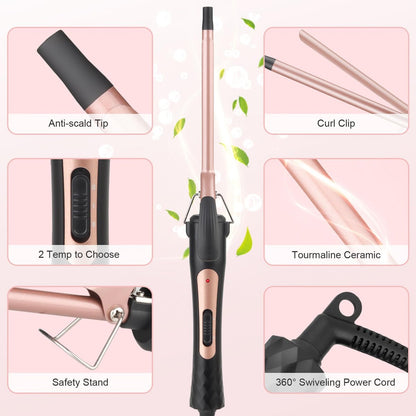 JAETON Thin Curling Iron 3/8 Inch – Small Curling Wand for Tight Curls, Ceramic Tourmaline Barrel, Dual Temperature, Includes Heat Glove Avelisse