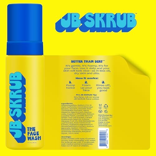 JB SKRUB The Face Wash - Gentle Facial Cleanser for Kids, Tween and Teen Boys - Fragrance-Free Foaming Face Wash with Aloe Vera & Chia Seed for Sensitive Skin - 5 Fl. Oz Avelisse