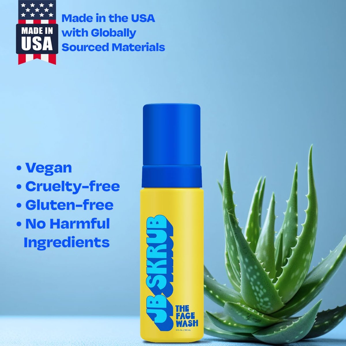 JB SKRUB The Face Wash - Gentle Facial Cleanser for Kids, Tween and Teen Boys - Fragrance-Free Foaming Face Wash with Aloe Vera & Chia Seed for Sensitive Skin - 5 Fl. Oz Avelisse