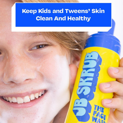 JB SKRUB The Face Wash - Gentle Facial Cleanser for Kids, Tween and Teen Boys - Fragrance-Free Foaming Face Wash with Aloe Vera & Chia Seed for Sensitive Skin - 5 Fl. Oz Avelisse
