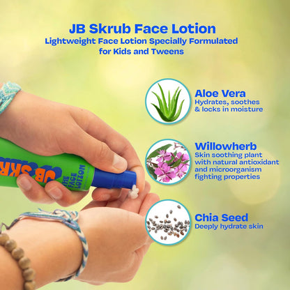 JB SKRUB Kids Face Lotion for Boys, Tweens & Teens - Oil-Free Moisturizer with Blue Light Defense, Fast-Absorbing & Fragrance-Free, 1.7 oz Avelisse