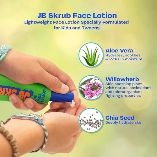 JB SKRUB Kids Face Lotion for Boys, Tweens & Teens - Oil-Free Moisturizer with Blue Light Defense, Fast-Absorbing & Fragrance-Free, 1.7 oz Avelisse