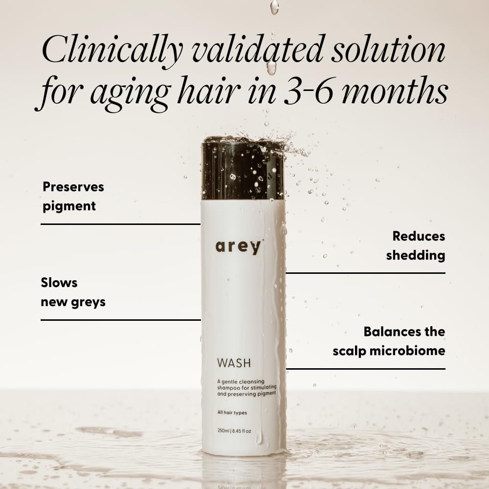 Arey Wash Shampoo for Women & Men - Delay & Reduce Signs of Aging Grey Hair, Promote Healthier Strands, Vegan & Cruelty-Free (8.45 Fl Oz, 30 Uses) Avelisse