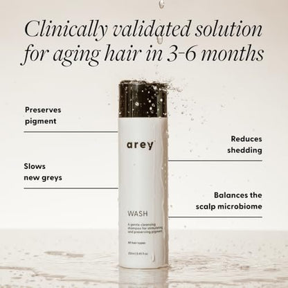 Arey Wash Shampoo for Women & Men - Delay & Reduce Signs of Aging Grey Hair, Promote Healthier Strands, Vegan & Cruelty-Free (8.45 Fl Oz, 30 Uses) Avelisse