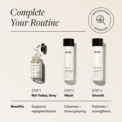 Arey Wash Shampoo for Women & Men - Delay & Reduce Signs of Aging Grey Hair, Promote Healthier Strands, Vegan & Cruelty-Free (8.45 Fl Oz, 30 Uses) Avelisse