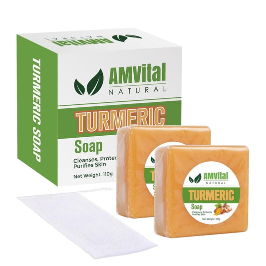 AMVital Turmeric Soap Bar for Face & Body – Natural Handmade Soap for Acne, Dark Spots, Smooth Skin – 2 Pack