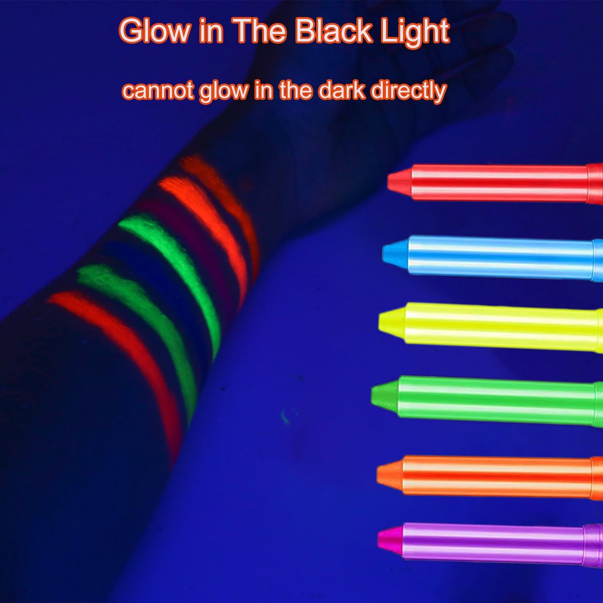12-Piece Glow Blacklight Face & Body Paint Sticks – Neon UV Reactive Makeup Kit for Halloween & Glow Parties - görsel 7