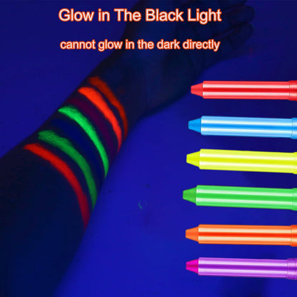 12-Piece Glow Blacklight Face & Body Paint Sticks – Neon UV Reactive Makeup Kit for Halloween & Glow Parties
