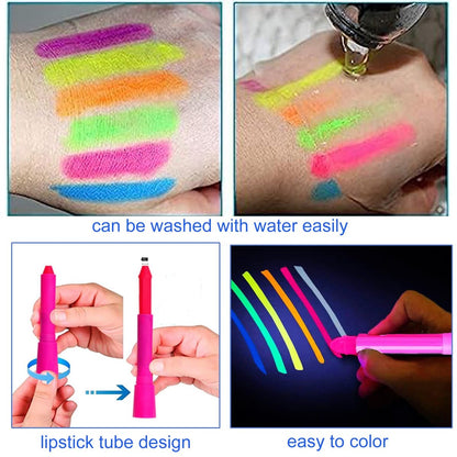 12-Piece Glow Blacklight Face & Body Paint Sticks – Neon UV Reactive Makeup Kit for Halloween & Glow Parties