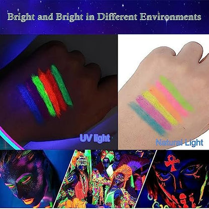 12-Piece Glow Blacklight Face & Body Paint Sticks – Neon UV Reactive Makeup Kit for Halloween & Glow Parties