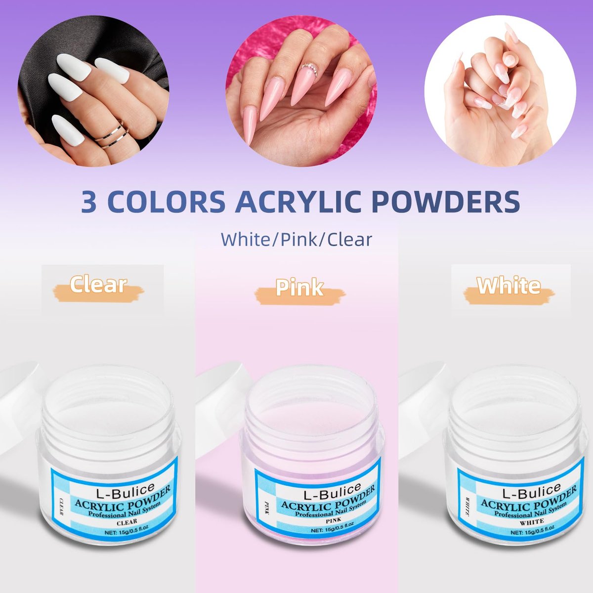 L-Bulice Acrylic Nail Kit for Beginners with Everything Professional - 12 Glitter Powder Acrylic Set, Nail Care Art Design Tip Brush Clipper File Supplies, DIY Tool - görsel 8