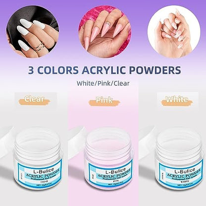 L-Bulice Acrylic Nail Kit for Beginners with Everything Professional - 12 Glitter Powder Acrylic Set, Nail Care Art Design Tip Brush Clipper File Supplies, DIY Tool