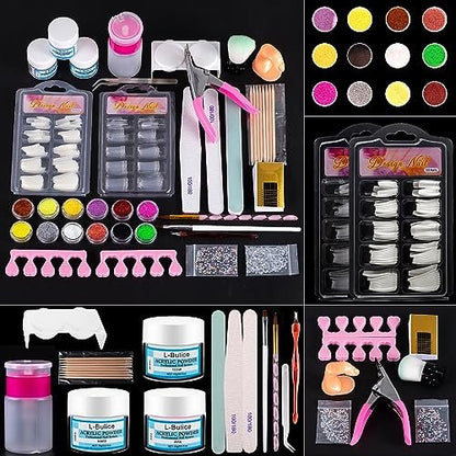 L-Bulice Acrylic Nail Kit for Beginners with Everything Professional - 12 Glitter Powder Acrylic Set, Nail Care Art Design Tip Brush Clipper File Supplies, DIY Tool