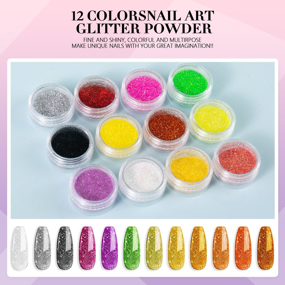 L-Bulice Acrylic Nail Kit for Beginners with Everything Professional - 12 Glitter Powder Acrylic Set, Nail Care Art Design Tip Brush Clipper File Supplies, DIY Tool - görsel 4