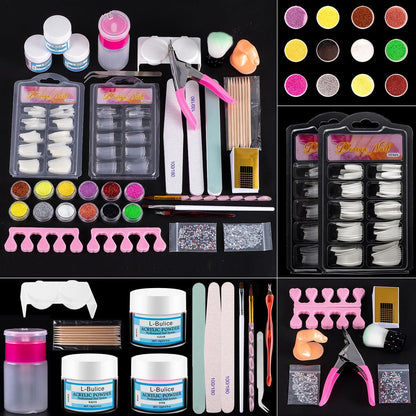 L-Bulice Acrylic Nail Kit for Beginners with Everything Professional - 12 Glitter Powder Acrylic Set, Nail Care Art Design Tip Brush Clipper File Supplies, DIY Tool