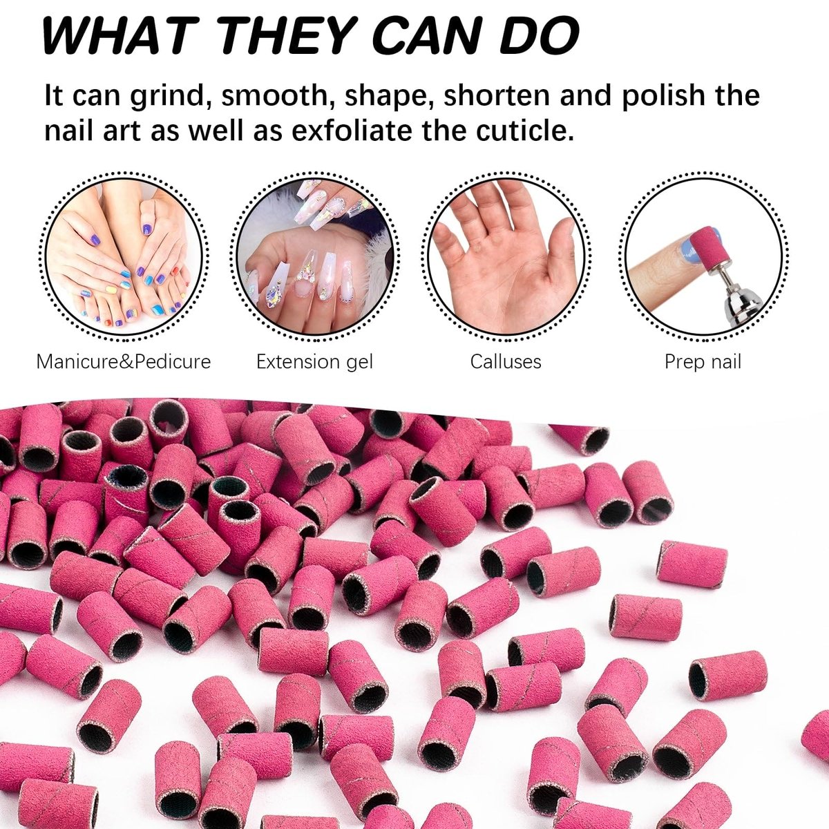 Rolybag 240 Grit Extreme Fine Sanding Bands for Nail Drill – 200-Pack Pink Professional Nail Sanding Bands with 2 Drill Bits for Manicure & Pedicure - görsel 15