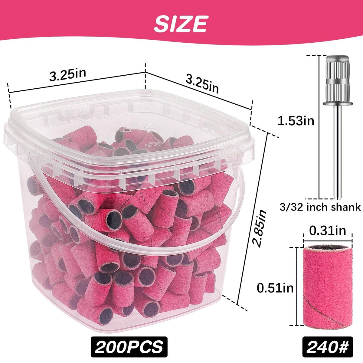 Rolybag 240 Grit Extreme Fine Sanding Bands for Nail Drill – 200-Pack Pink Professional Nail Sanding Bands with 2 Drill Bits for Manicure & Pedicure - görsel 13