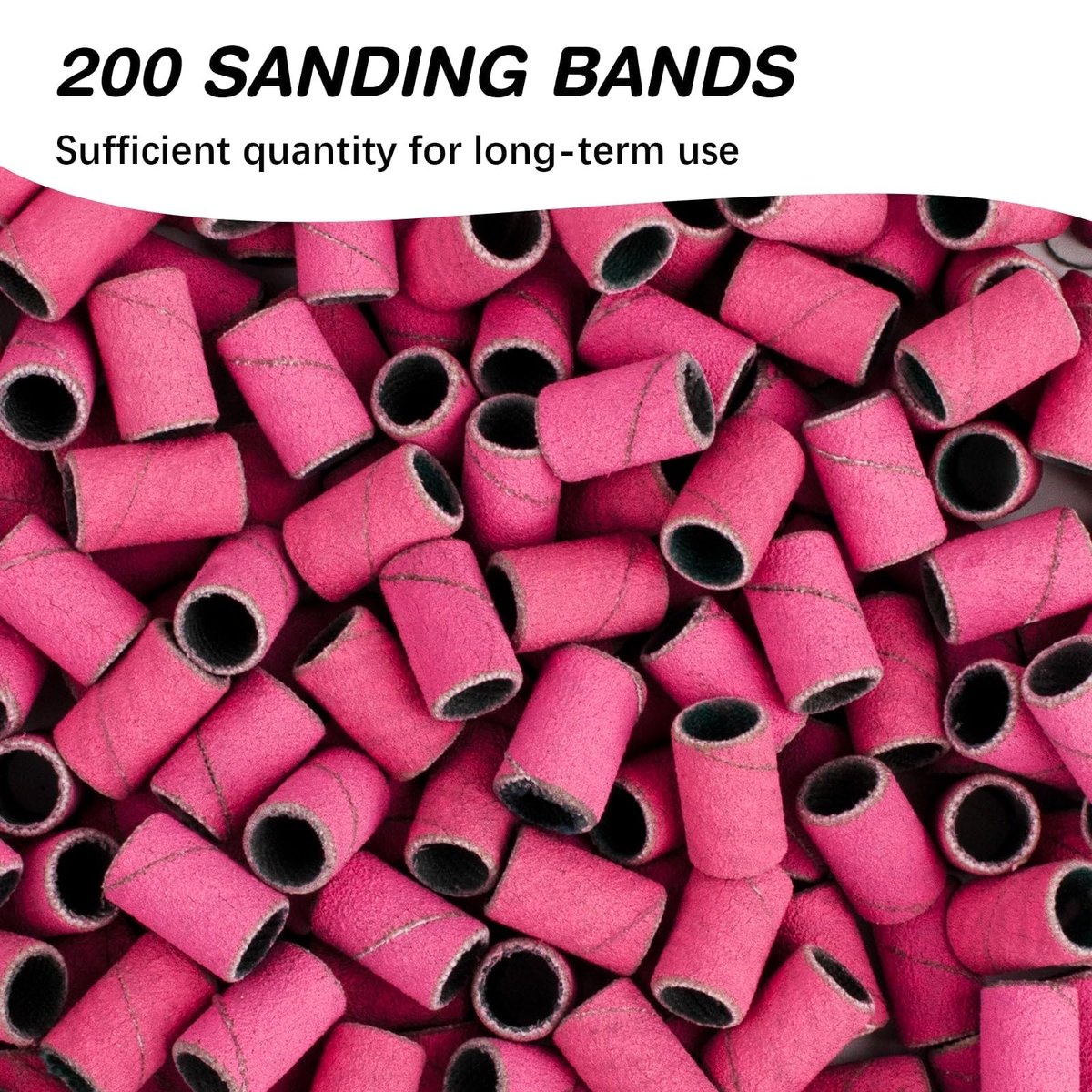 Rolybag 240 Grit Extreme Fine Sanding Bands for Nail Drill – 200-Pack Pink Professional Nail Sanding Bands with 2 Drill Bits for Manicure & Pedicure - görsel 5