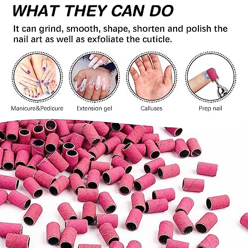 Rolybag 240 Grit Extreme Fine Sanding Bands for Nail Drill – 200-Pack Pink Professional Nail Sanding Bands with 2 Drill Bits for Manicure & Pedicure - görsel 16