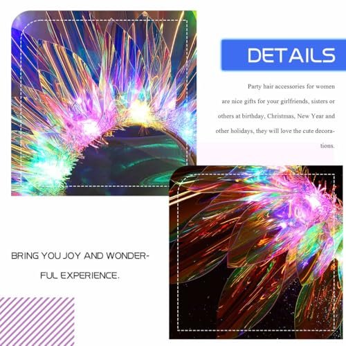 JEAIRTS Light Up LED Crown Headband - Glow Rave Flashing Headpiece for Women - Multicolored Silk Hair Accessory Avelisse