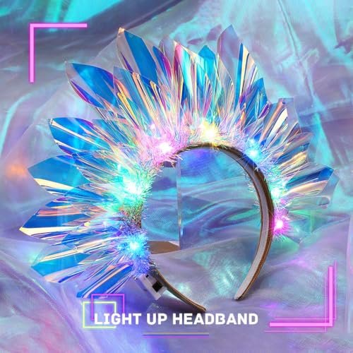 JEAIRTS Light Up LED Crown Headband - Glow Rave Flashing Headpiece for Women - Multicolored Silk Hair Accessory Avelisse