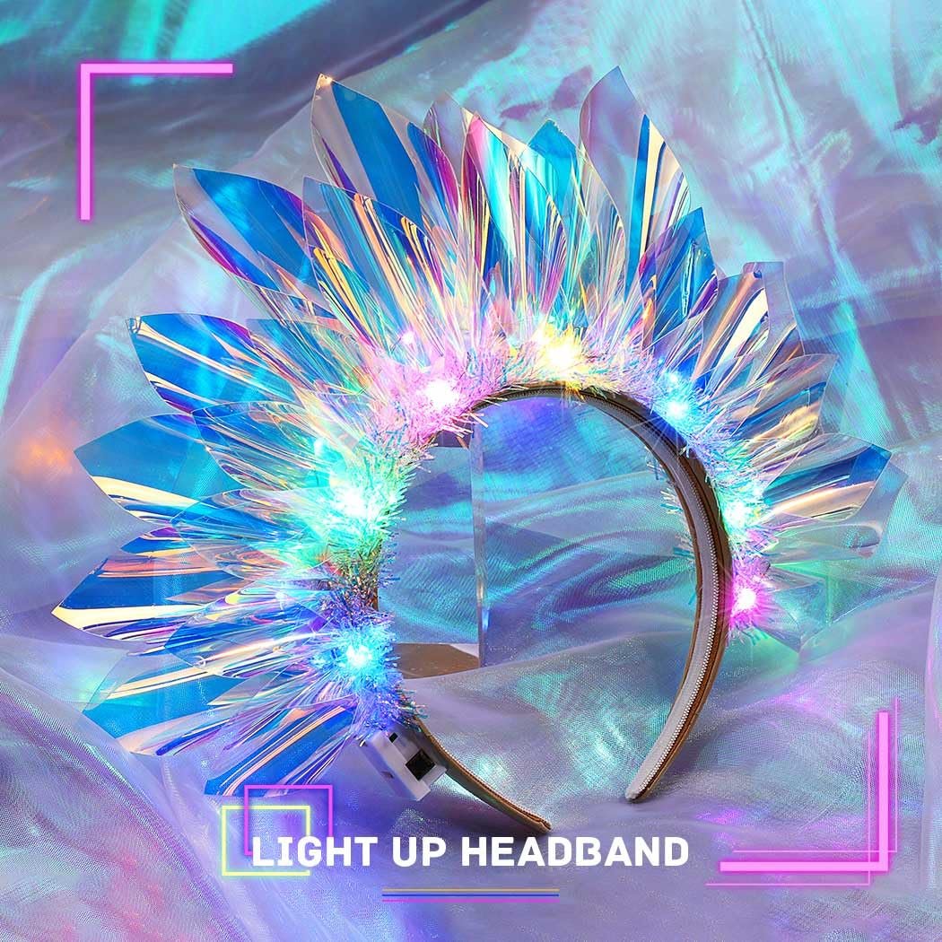 JEAIRTS Light Up LED Crown Headband - Glow Rave Flashing Headpiece for Women - Multicolored Silk Hair Accessory Avelisse