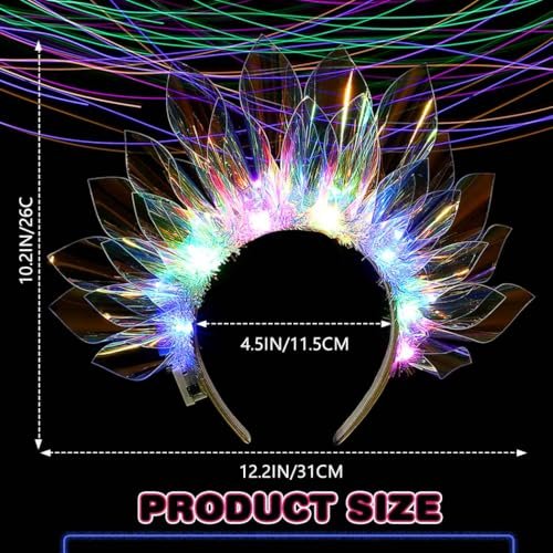JEAIRTS Light Up LED Crown Headband - Glow Rave Flashing Headpiece for Women - Multicolored Silk Hair Accessory Avelisse