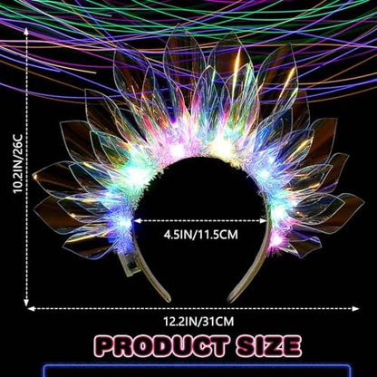 JEAIRTS Light Up LED Crown Headband - Glow Rave Flashing Headpiece for Women - Multicolored Silk Hair Accessory Avelisse