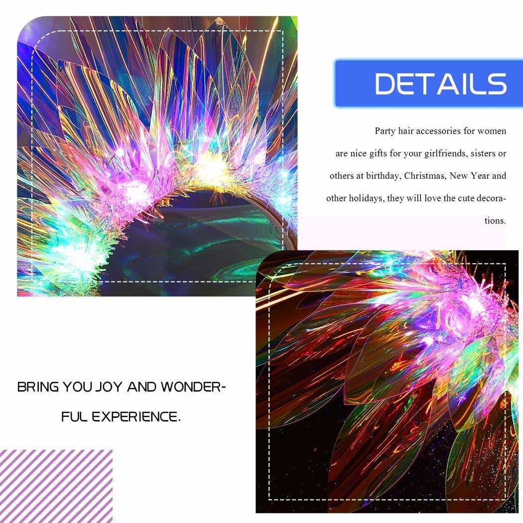 JEAIRTS Light Up LED Crown Headband - Glow Rave Flashing Headpiece for Women - Multicolored Silk Hair Accessory Avelisse