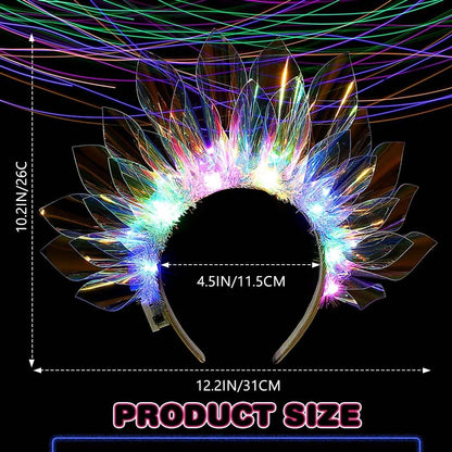 JEAIRTS Light Up LED Crown Headband - Glow Rave Flashing Headpiece for Women - Multicolored Silk Hair Accessory Avelisse
