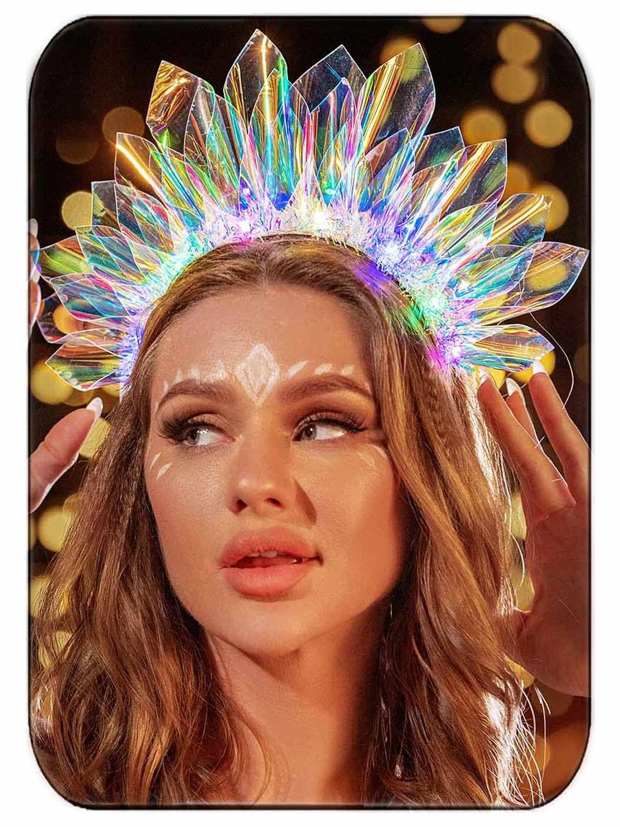 JEAIRTS Light Up LED Crown Headband - Glow Rave Flashing Headpiece for Women - Multicolored Silk Hair Accessory Avelisse