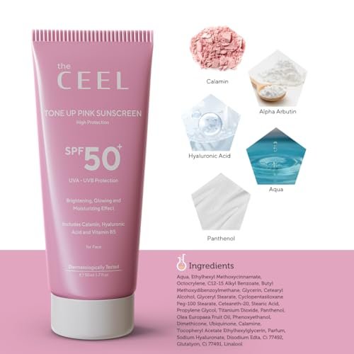The Ceel Pink Tone Up Sunscreen SPF 50+ with Hyaluronic Acid - Brightening, Glowing & Moisturizing Facial Primer for All Skin Types, 50ml - görsel 18