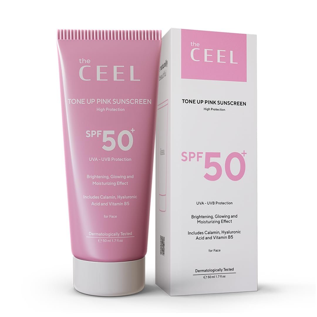 The Ceel Pink Tone Up Sunscreen SPF 50+ with Hyaluronic Acid - Brightening, Glowing & Moisturizing Facial Primer for All Skin Types, 50ml - görsel 1