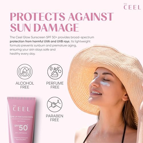 The Ceel Pink Tone Up Sunscreen SPF 50+ with Hyaluronic Acid - Brightening, Glowing & Moisturizing Facial Primer for All Skin Types, 50ml - görsel 12
