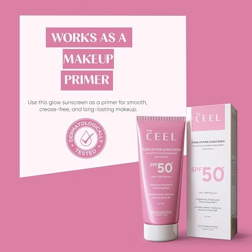 The Ceel Pink Tone Up Sunscreen SPF 50+ with Hyaluronic Acid - Brightening, Glowing & Moisturizing Facial Primer for All Skin Types, 50ml - görsel 6