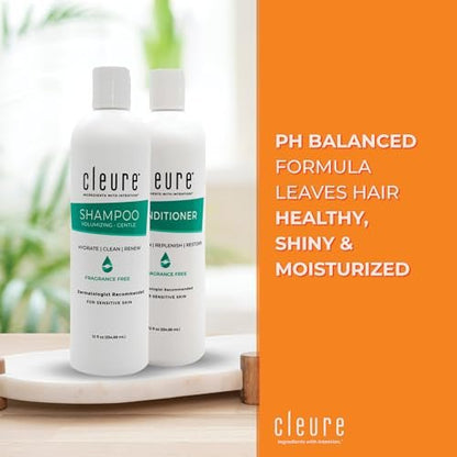Cleure Shampoo and Conditioner Set - Sulfate Free, Fragrance Free Volumizing Shampoo & Hydrating Conditioner for Sensitive Skin, 12 Oz Each (Pack of 2) Avelisse