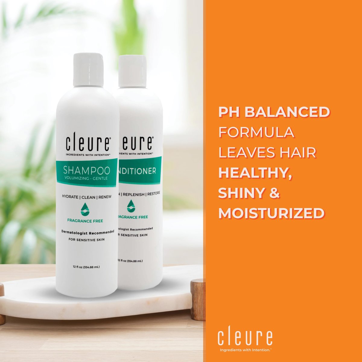 Cleure Shampoo and Conditioner Set - Sulfate Free, Fragrance Free Volumizing Shampoo & Hydrating Conditioner for Sensitive Skin, 12 Oz Each (Pack of 2) Avelisse