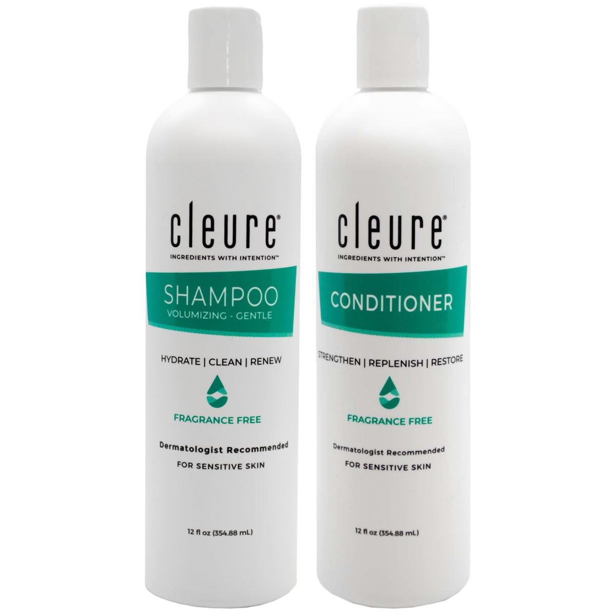 Cleure Shampoo and Conditioner Set - Sulfate Free, Fragrance Free Volumizing Shampoo & Hydrating Conditioner for Sensitive Skin, 12 Oz Each (Pack of 2) Avelisse