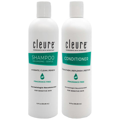 Cleure Shampoo and Conditioner Set - Sulfate Free, Fragrance Free Volumizing Shampoo & Hydrating Conditioner for Sensitive Skin, 12 Oz Each (Pack of 2) Avelisse