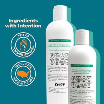 Cleure Shampoo and Conditioner Set - Sulfate Free, Fragrance Free Volumizing Shampoo & Hydrating Conditioner for Sensitive Skin, 12 Oz Each (Pack of 2) Avelisse