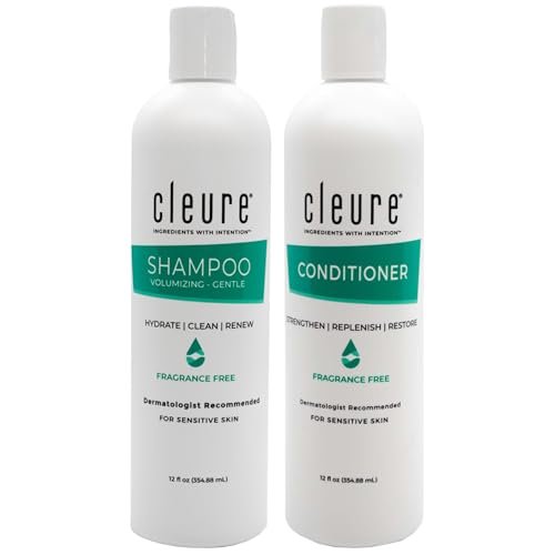 Cleure Shampoo and Conditioner Set - Sulfate Free, Fragrance Free Volumizing Shampoo & Hydrating Conditioner for Sensitive Skin, 12 Oz Each (Pack of 2) Avelisse