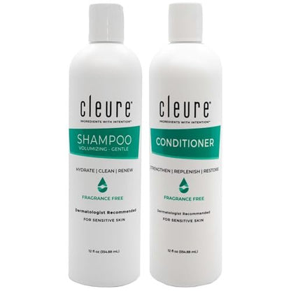Cleure Shampoo and Conditioner Set - Sulfate Free, Fragrance Free Volumizing Shampoo & Hydrating Conditioner for Sensitive Skin, 12 Oz Each (Pack of 2) Avelisse