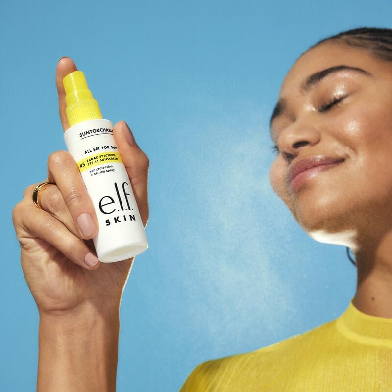 e.l.f. SKIN All Set For Sun SPF 45 Setting Spray - Clear Makeup Setting Mist with Sunscreen, Weightless SPF Face Protection & Makeup-Locking Spray, Vegan & Cruelty-Free Avelisse
