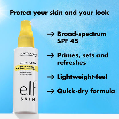 e.l.f. SKIN All Set For Sun SPF 45 Setting Spray - Clear Makeup Setting Mist with Sunscreen, Weightless SPF Face Protection & Makeup-Locking Spray, Vegan & Cruelty-Free Avelisse