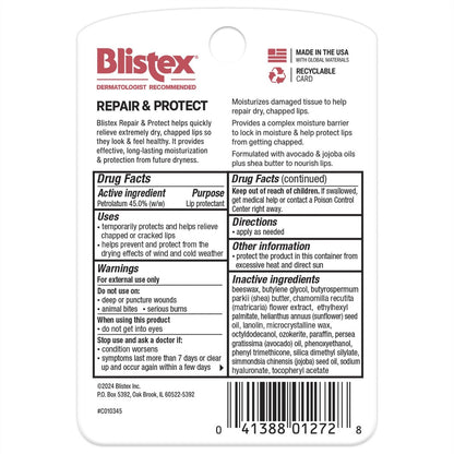 Blistex Repair & Protect Lip Balm – Severe Chapped Lip Prevention, Smooth Formula, Hydrating & Long-Lasting Moisturization, 0.13 oz