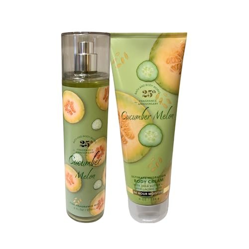 Bath & Body Works Cucumber Melon Fine Fragrance Mist 8 oz and Body Cream 8 oz Duo Avelisse