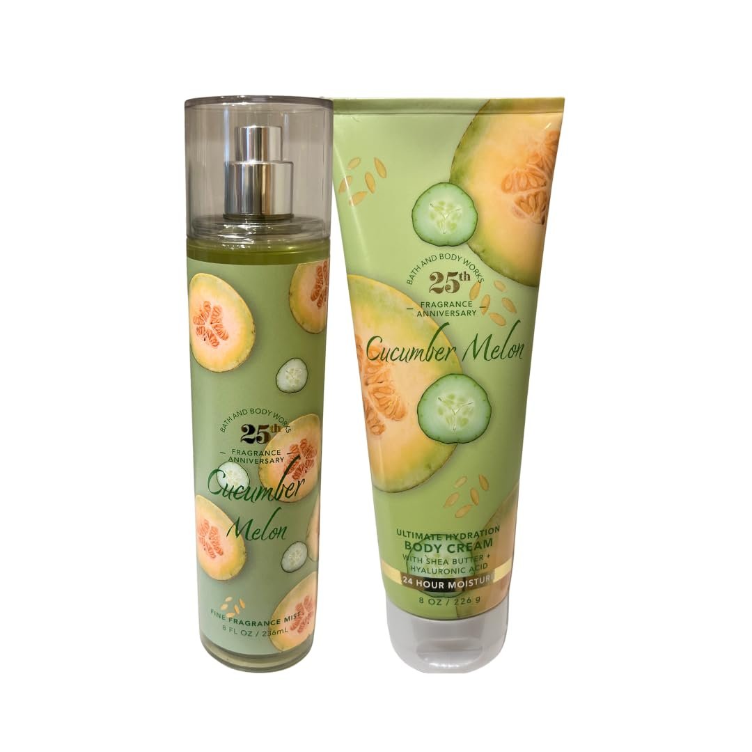 Bath & Body Works Cucumber Melon Fine Fragrance Mist 8 oz and Body Cream 8 oz Duo Avelisse