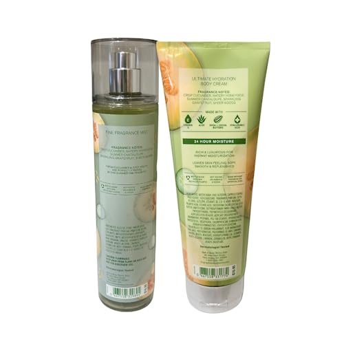 Bath & Body Works Cucumber Melon Fine Fragrance Mist 8 oz and Body Cream 8 oz Duo Avelisse