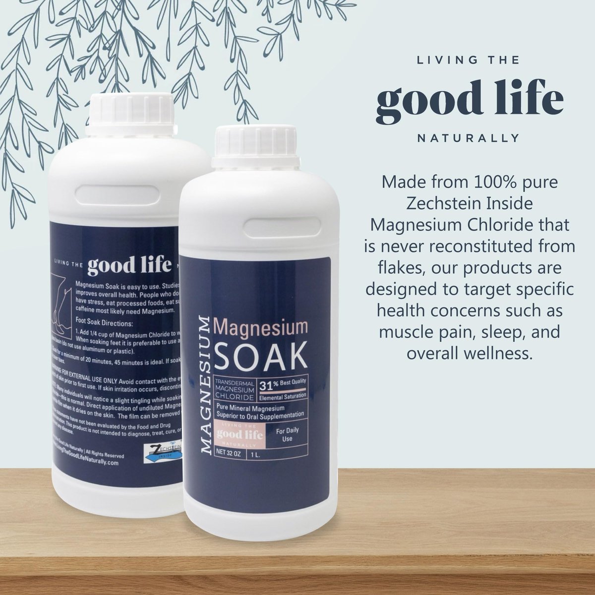 Magnesium Soak - 100% Pure Zechstein Transdermal Magnesium Oil Bath Soak for Relaxation, Skin Health, and Wellness - 32oz Avelisse