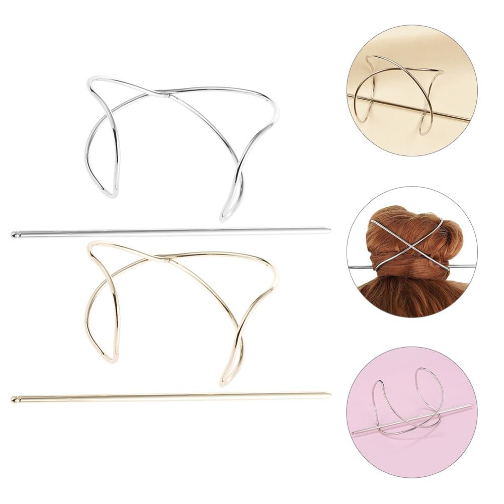 FRCOLOR 2-Pack Metal Hair Pins for Women - Anti-Slip Bun Holder Clips with Stick, Vintage Style Slide Accessories for Secure Updos and Everyday Hairstyles (Gold, Silver) - görsel 17